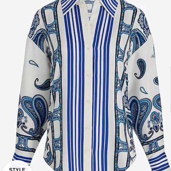 Express Blue and White Paisley Button Down Shirt - Picture 4 of 5